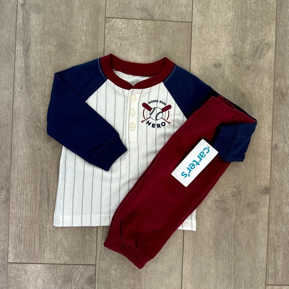 New Carter’s 6M Baby 2-Piece Baseball Henley & Jogger Set